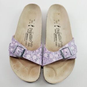 Papillio Birkenstock Women’s‎ Size 9 Purple Floral Slip On Leather Sandals